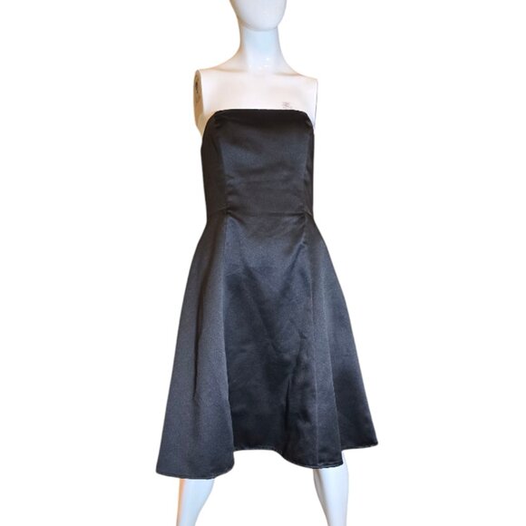 Black Satin Feel Strapless A-Line Cocktail Dress sz 8 - Picture 1 of 9